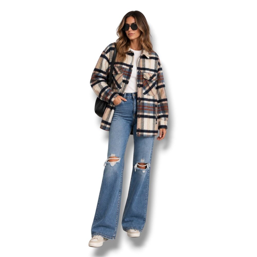Zara Wool Blend Check Overshirt Shacket Multicolor Fall Sz M